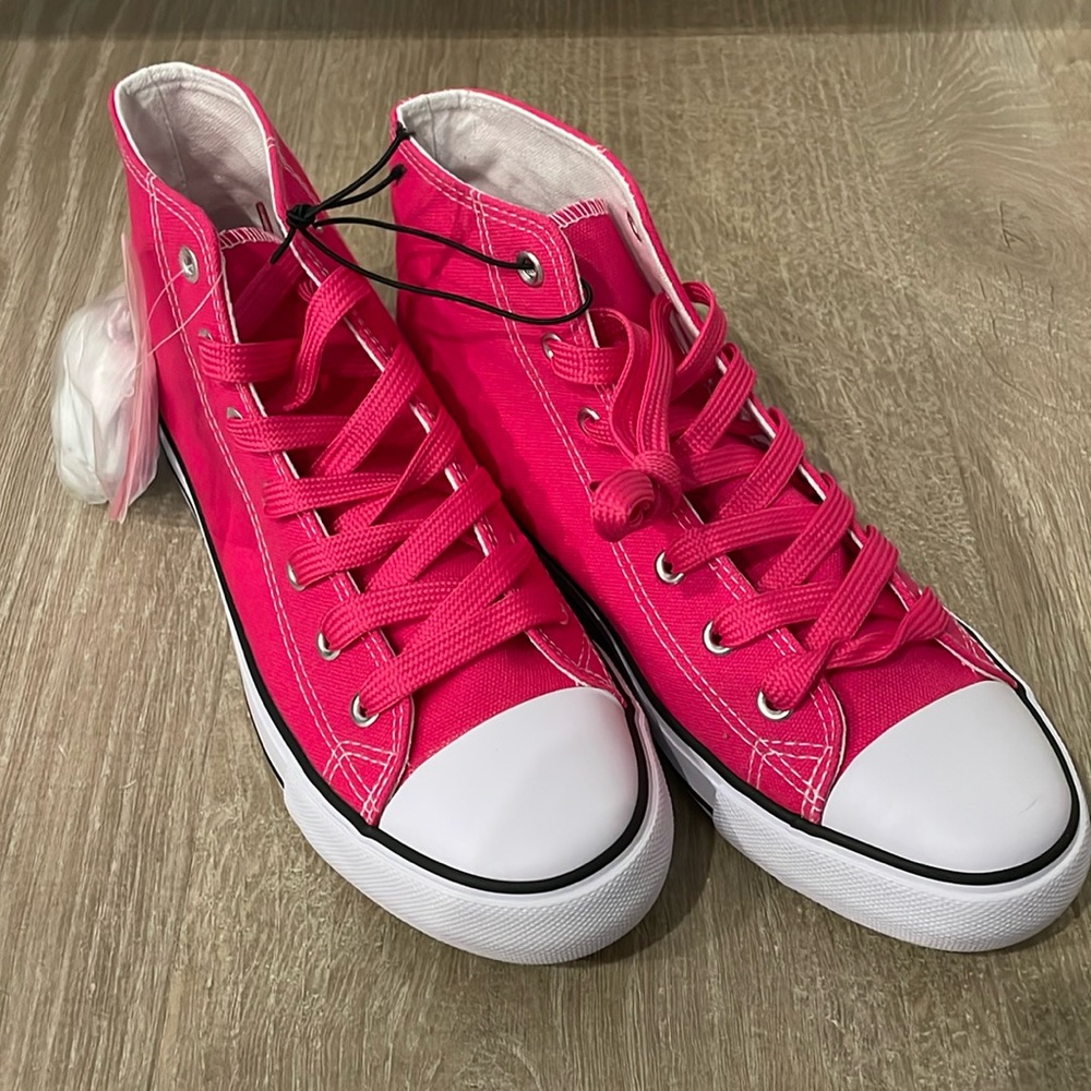 New epicstep Womens High Top Canvas Sneakers,Lace-up Size 9 Pink